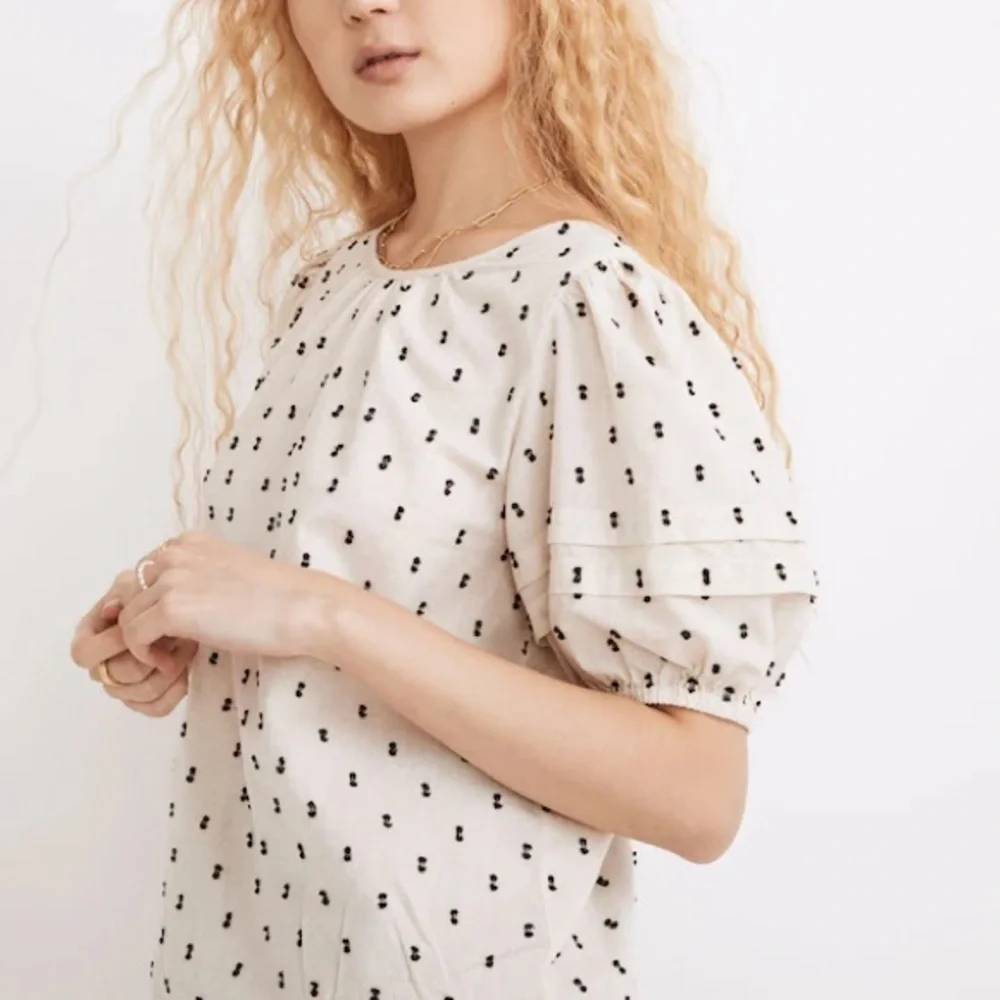 Madewell Stitch Detail with Puff Sleeve and Open Back Tie Blouse